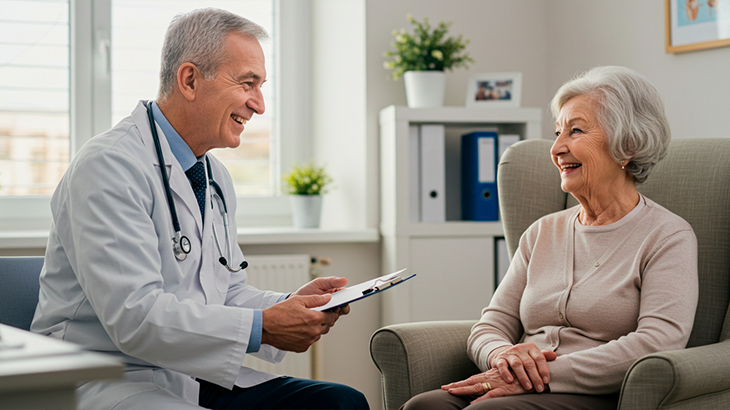 Mulher conversando com médico