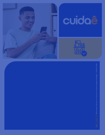 Homem usando celular com identidade visual da campanha Cuidaê.